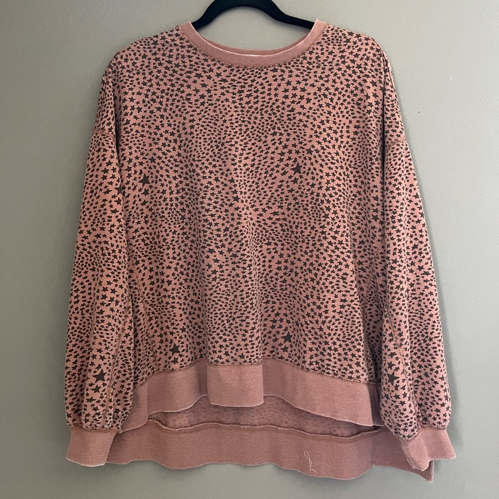 Z Supply Mauve Ditzy Star Print Pullover Sweatshirt Oversized Dolman Sleeves